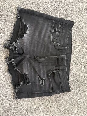 American Eagle Outfitters Black Distressed Frayed Denim Shorts